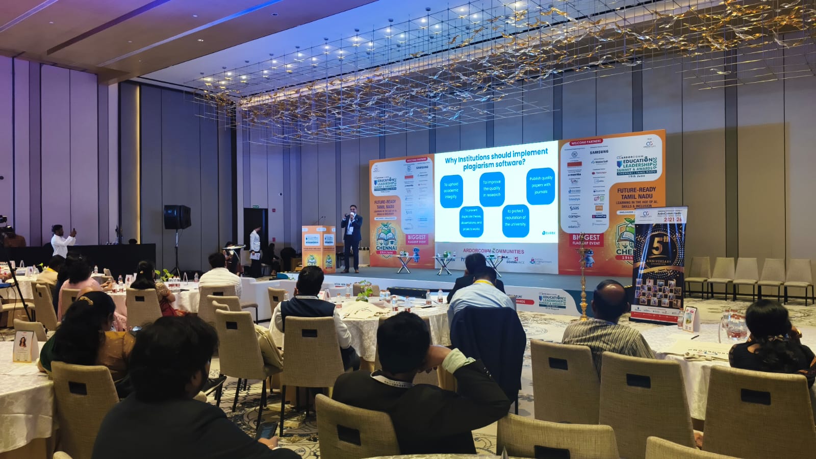 DrillBit session slide asking why institutions should implement plagiarism software, presented to delegates at the ArdorComm Education Leadership Summit & Awards 2026