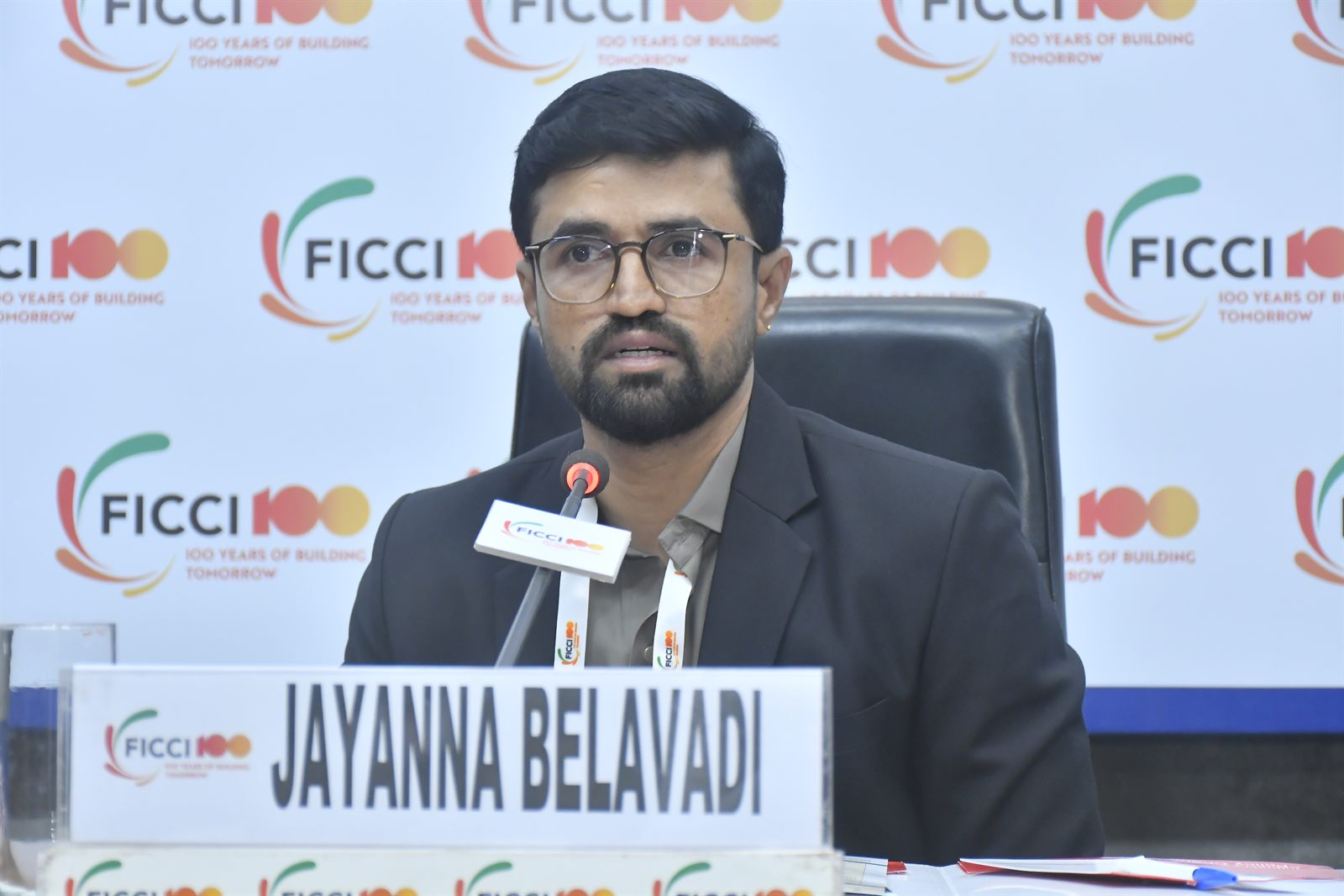 Jayanna Belavadi of DrillBit speaking on the panel at PubliCon 2026, FICCI, New Delhi